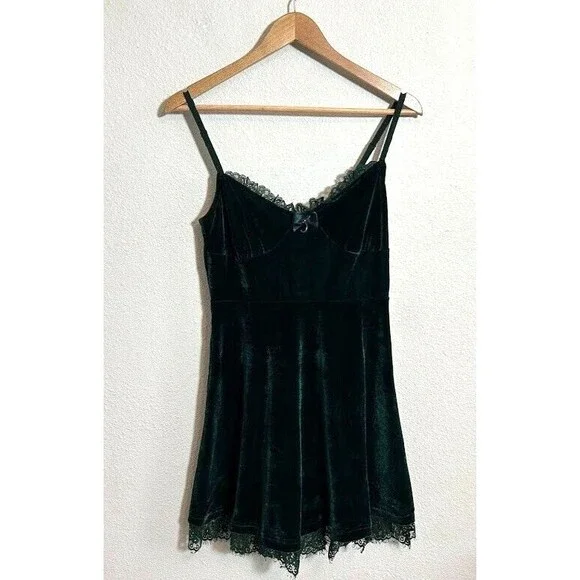 Killstar Moonstruck Velvet Skater Dress M Green - Picture 3 of 11